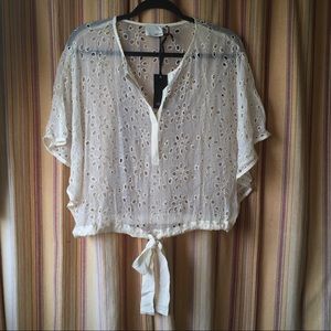 Anthropologie Greylin Boho Silk Sheer Ivory Top